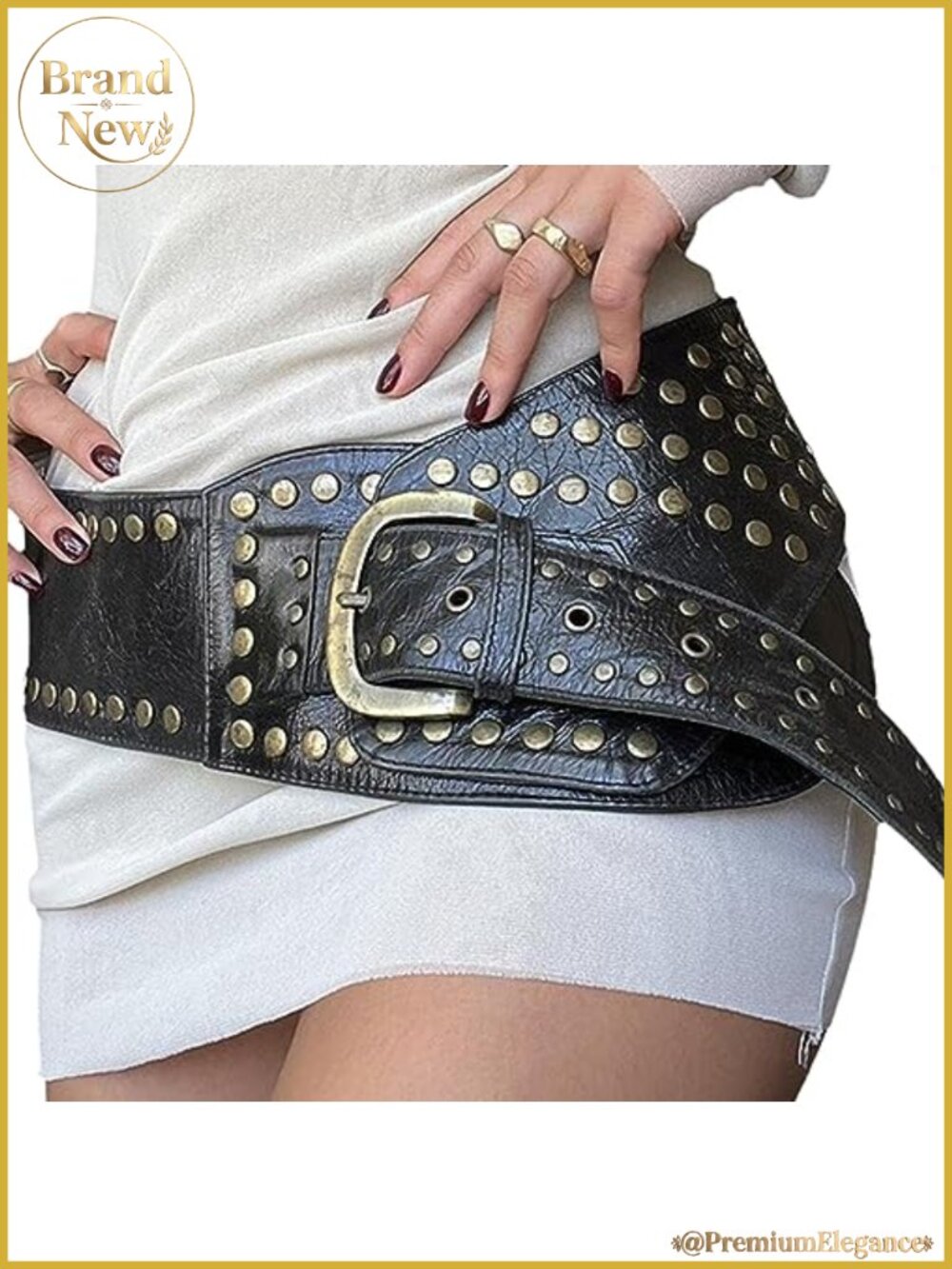 Wide Boho Leather Belt Western Chunky Oval Concho Y2K Grunge Accessory